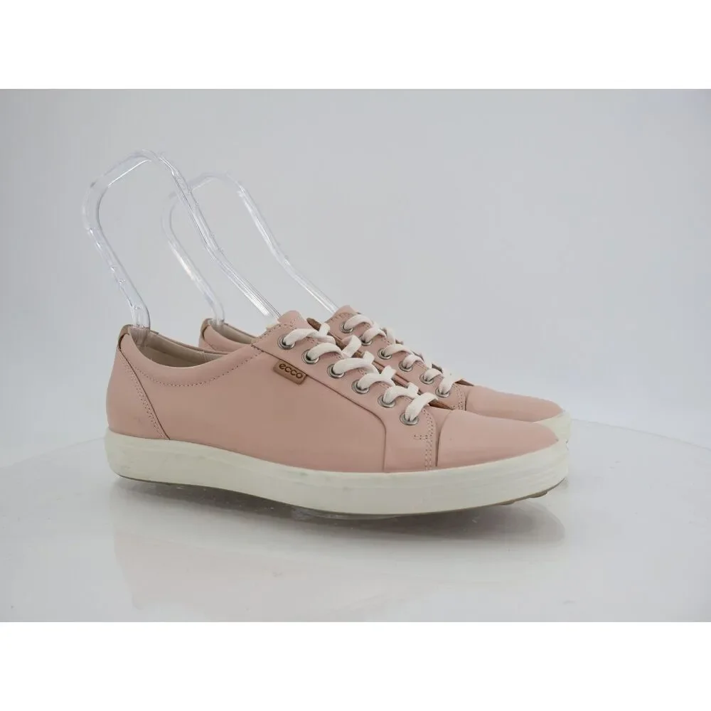 Ecco Women's Soft 7 Sneaker Size 43 12 Pink Blush Leather Lace Up Shoes Comfy